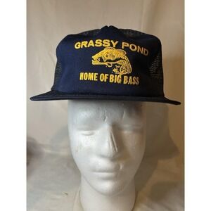 Vintage Grassy Pond Home Of Big Bass Fish Fishing Hat Cap Mesh Snapback